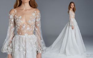 Paolo Sebastian Vestidos de celeridad Escote escotado Una línea de tul Hasta el suelo Vestido largo formal Vestido de fiesta hecho a mano con patrón de flores y pájaros