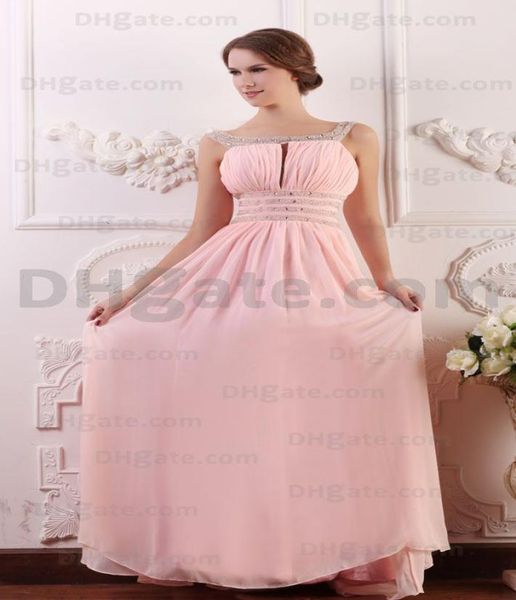 Robes de soirée Pink Bateau 2015 Longueur de plancher plissé perlé sans manches backless by0717872537