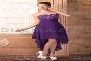 2015 Purple Hi Lo Ruched Falda Cóctel Dresses Chiffon Sweetheart Homecoming Vestidos HW0723384788