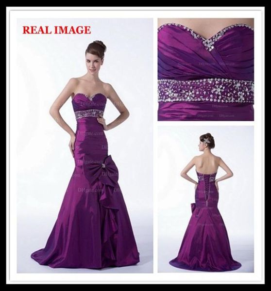 2015 violet sirène chérie robes de bal plissé avec grand arc taffetas perlé robes de bal HW0131391289