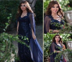 Vestido de noche Rami Kadi Mermaid Rami Kadi para Dubai Arabic Arabia Arabian Prom Vestidos Long Navy Blue Sequined barato Formal Formal Par4087097