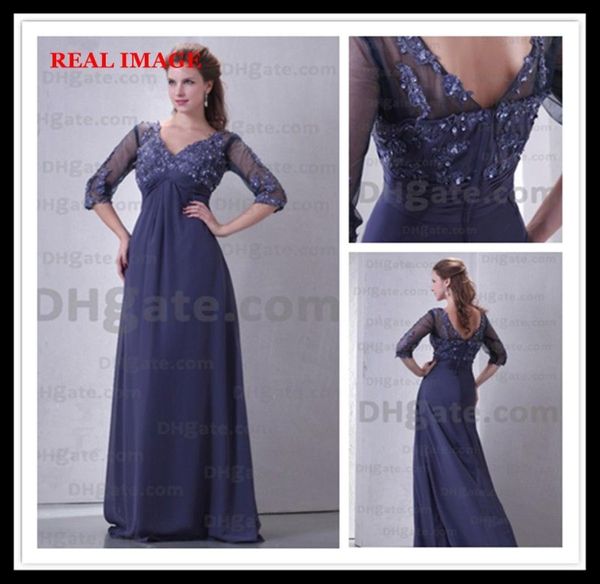 2015 robes de bal en mousseline de soie bleu royal appliques plissées longueur de plancher trois quarts manches BY034 Dhyz 015571347