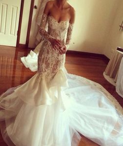2015 Voir les robes de mariée à désosser sirène avec une chérie pure avec des manches longues vestido de noiva dhyz 012380570