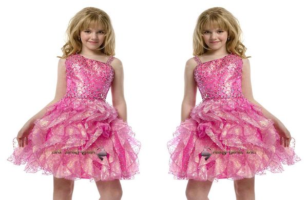 2015 Paillettes Pré Adolescent Court Plein Perles Rose Filles Pageant Robes Pli Genou Longueur Petits Enfants Grandes Filles Robes De Soirée 4554258