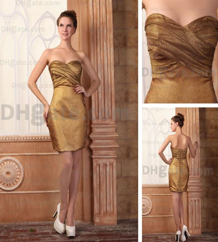 2015 Sexy Sweetheart Gold Matt Satin Cocktail Dress Above Knee Length Real Actual Images1467479