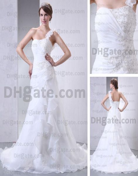 2015 Spring Fashion One Shoulging Wedding Vestidos de corsé plisado Apliques REALES REALES REALES9289580