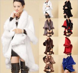 2015 Winter Ladies Coats Long Poncho Faux Fur Big Yards Breien Wool Cashmere Cardigan Shawan Sjawls Mantel vrouwelijke faux vossen Coats For8299315