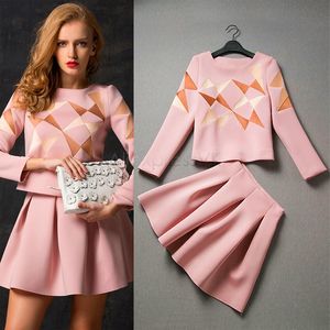 2015 vrouwen kleding elegante dame lange mouw O-hals geometrische patroon mini office jurk M-XL B7 CB032004