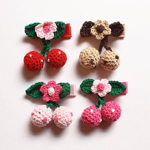 Bola de lana Flor Fruta encantadora Cereza roja rosa con forma de hoja Pinzas para el cabello Sombreros encantadores Princesa linda Accesorios para el cabello Estilo coreano