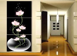 2016 3 pièces Print Paint Abstraction Fleurs roses Canvas Wall Art Modern Decoration Picture2247058