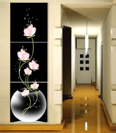2016 3 pièces Print Paint Abstraction Fleurs roses Canvas Mur Art Décoration moderne Picture 2978647