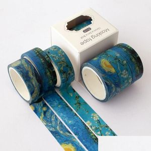2016 Adhesive Tapes 3Pcs/Set Van Gogh Washi Tape Starry Sky Ocean Wave Diy Scrapbooking Planner Sticker Masking Label 5M Xbjk2105 Drop De Dhs9B