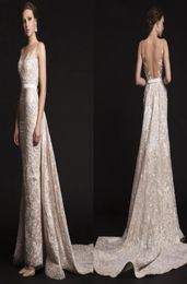 2016 Ashi Studio Lace Evening Jurken Sheer Necked Train Lace Appliqued Mouwloze formele jurken avond zeemeermin Vestidos DE1617530