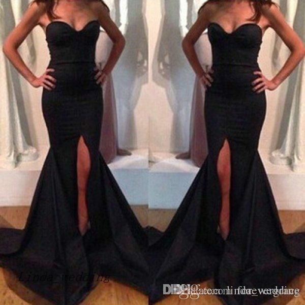 Livraison gratuite 2019 robe de bal noire nouvelle Sexy ajustée avant fendu chérie longue robe de soirée formelle