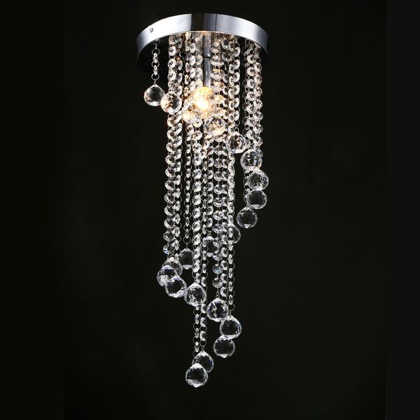 1-Lumière Petits Lustres En Cristal Lampe Couloir Éclairages E14 Led Ampoule Lumière Encastré Spirale Cristal Pendentif Droplights Chrome 110V 220V