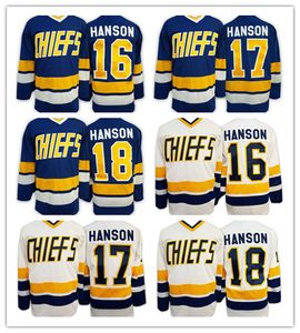 2016 Brothers Charlestown Slap Shot Film CCM Maillots de hockey pas cher 16 Jack Hanson 17 Steve Hanson 18 Jeff Hanson 7 Reggie DUNLOP Bleu