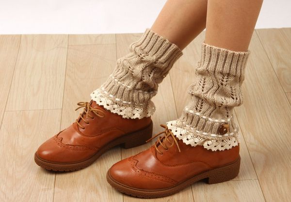 2016 bouton Lace Boot Cuffs knit boot topper dentelle garniture faux jambières - manchette en dentelle - réservoir de requin jambières 5 couleurs 12 paires / lot # 3991