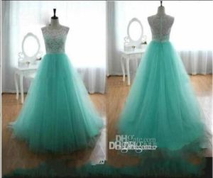 2016 goedkope prom -jurken met kanten crew een lijn terug bedekte knop mint groene avondjurken goedkope lange jurken feestavond zomer1070546