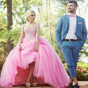 2016 Robes de quinceanera romantique bon marché Robe de bal chérie plus taille perle perle rose tulle longue fête formelle sweet 15 robes de soirée de bal