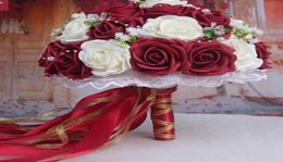 2016 Bouquet de mariage bon marché Pinkredwhiteburgundy Brideal Bridesmaid Fleur artificielle Fleur Rose Bouquet Buque de Noiva7942081