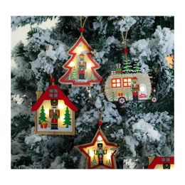 2016 Decoraciones navideñas Led Pendientes de madera Cascanueces Títeres soldados de nogal Adornos colgantes Año Año de regalos de niños Drop entrega Dhz68