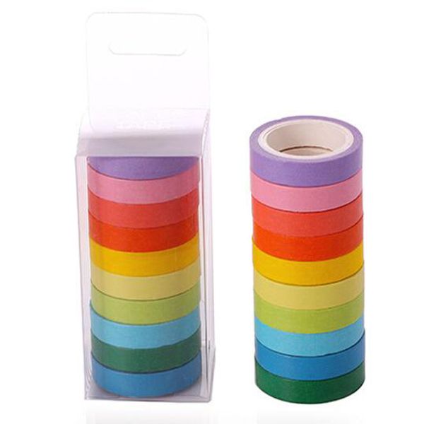 Rollos de colores Cintas adhesivas de papel Colores del arco iris Adhesivo adhesivo DIY Craft Decor Washi Tape Stickers Scrapbooking 2016