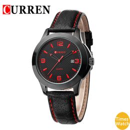 Marque Curren 8094 Regardez le calendrier de cuir authentique Japon Mov Ment Men Business Wristwatch avec une résistance à l'eau 3ATM Relogie bleu