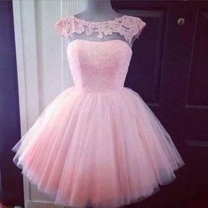 2016 Leuke Korte Formele Prom Jurken Roze Hoge Hals Zien Door Goedkope Junior Meisjes Afstuderen Feestjurken Prom Homecoming Gowns194G