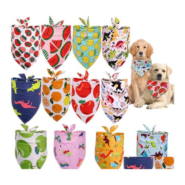 2016 Chien Vêtements Coton Chiens Bandana Chiot Triangle Écharpes Chats Bavoirs Fruit Dinosaure Motif Pet Accessoires D'été Style Xbjk2106 Drop De Dhqu6