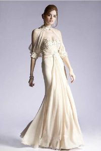 2016 Dubai Kaftan Exquisite Beige Mermaid Avond Desses Chiffon Strapless Lange Prom-jurken met halve mouw Aanpassen Vestidos formaliseert D040