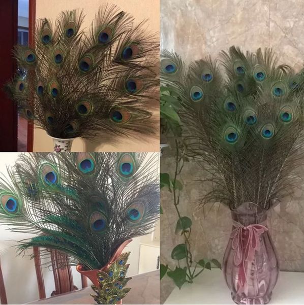 2016 materiales decorativos elegantes plumas de pavo real naturales reales hermosas plumas de aproximadamente 25 a 30 cm envío gratis