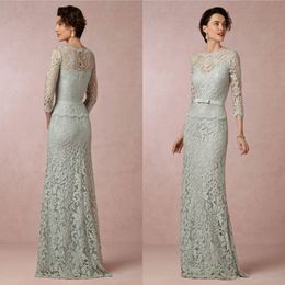 2016 Fashion Sage Moeder van de bruid jurken sexy pure juwelen-hals elegant 3 4 lange mouw schede moeder uit bruidegom jurk vloer lengte 293m