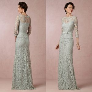 2016 Fashion Sage Moeder van de bruid jurken sexy pure juwelen-hals elegant 3 4 lange mouw schede moeder uit bruidegom jurk vloer lengte 174i