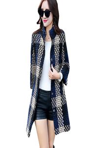 2016 Fashion Slim and Long Secties Winterjas Winterjas Women Plaid Three Quarter Mouw Winter Wollen Jacket voor vrouwelijke wollen jas ZY9923881607