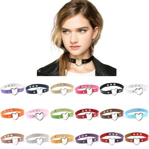 Mode vintage legering hart choker ketting pu punk grunge verklaring kettingen 37 kleuren PU choker kettingen sieraden voor vrouwen