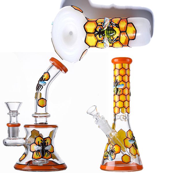 Estilo de abeja Cachimbas de vidrio grueso Bongs de vaso 9 Mini plataformas Dab de aceite Cuchara de vidrio Accesorios para fumar en pipa Diseño único GID11 GID15 GID16