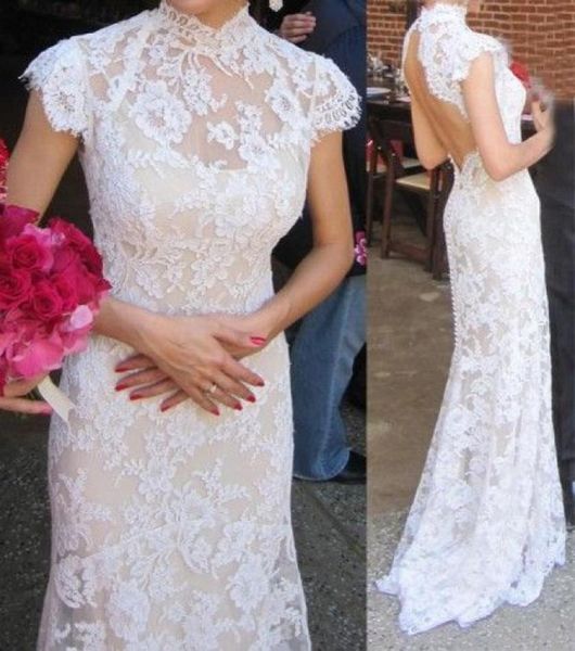 2016 Robes de mariée en dentelle de style Cheongsam High Coongsam avec manches courtes Open de mariage robe formelle sur mesure BRIDA AVANCÉE AVANCÉ1388567