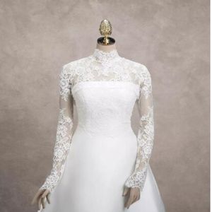 2016 High Neck Bridal Wraps Fashion Wedding Mariage Vestes nuptiales à manches longues en dentelle blanche Enveloppe de mariage gratuit 244o