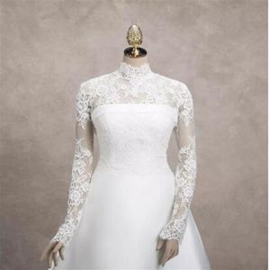 2016 Col Haut Wraps De Mariée Pas Cher De Mode De Mariage Vestes De Mariée À Manches Longues Blanc Dentelle De Mariage Wraps 2723