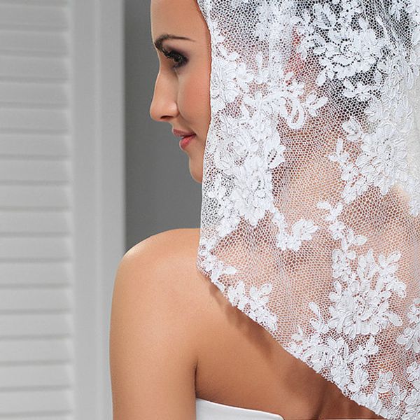 Alta calidad tul mejor venta hombro blanco marfil apliques de encaje velo Mantilla velo nupcial cabeza piezas para vestidos de novia