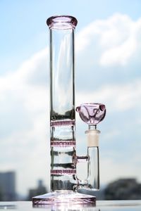 waterpijpen Heady Glazen Bong Roze Rechte Buis Drievoudige Fliter Waterpijp Dikke Recycler Booreilanden Bongs