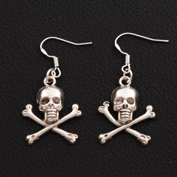 Pirate Skull Dangle Chandelier Boucles d'oreilles 925 Silver Fish Ear Hook 30pairs / lot E981 41.4x19.6mm