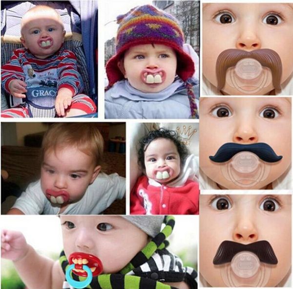 Venta caliente bebé chupete divertido lindo dientes bigote bebé niño niña chupete infantil ortodoncia maniquí barba pezones chupetes seguro