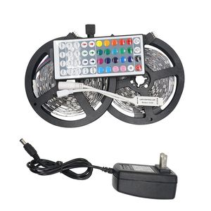 Umlight1688 5M 10M 5050 SMD RGB LED Strip Light String Ribbon décoration de Noël lampe Tape + 24 44Keys Télécommande + Kit adaptateur secteur