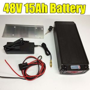 2016 vente chaude 48V 15AH Lithium-ion Rack Mount noir Batterie 2Amp Chargeur pour batteries ebike avec lumière LED