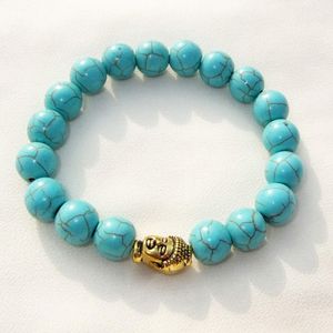 Bracelet à breloques en perles de bouddha en argent et or pour femmes et hommes, chaîne élastique, pierre Turquoise, bracelets en perles, bijoux unisexes Vintage