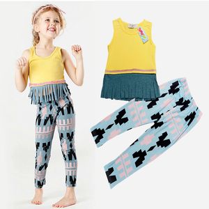 2016 Ins Baby Girl 2pcs costume Sleeveliss Lo Shi Tassel T-shirts + pantalon 2pcs / ensemble Baby Girl Tenget Kids Vêtements Ensembles de vêtements