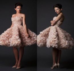 2016 Krikor Jabotian Baljurk Korte Trouwjurken Charming Blush Pink Organza Flowers Vestido de Noiva Sexy Strapless Bruidsjurken