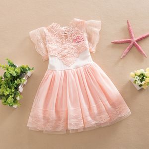 2016 dernière conception bébé filles robes enfants vêtements d'été à manches courtes dentelle fleur maille robe pour fille enfants boutiques