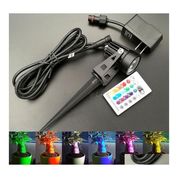 2016 Lampes De Pelouse Extérieure Led Jardin Lumière 3W5W Rgb Lampe Télécommande Ir Sans Fil Inclure Adaptateur Secteur Tige De Terre Pour L'éclairage Paysager Dh2Yz